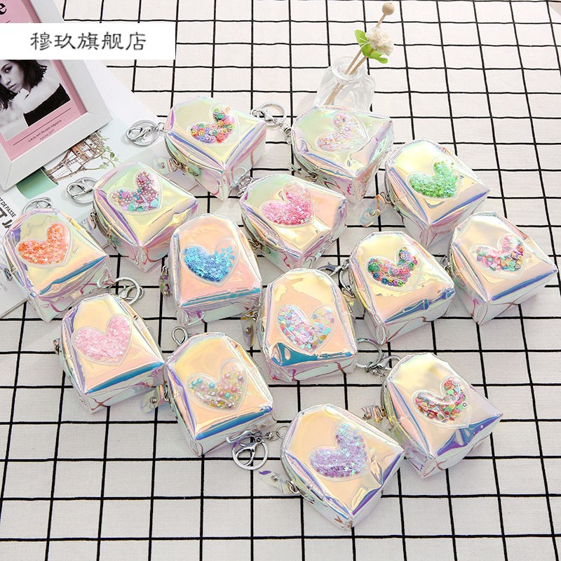 2021 new Korean version Transparent Transparent Laser Loving Zero Wallet Mini Cute Schoolgirl Small Bag Jelly Coin Bag