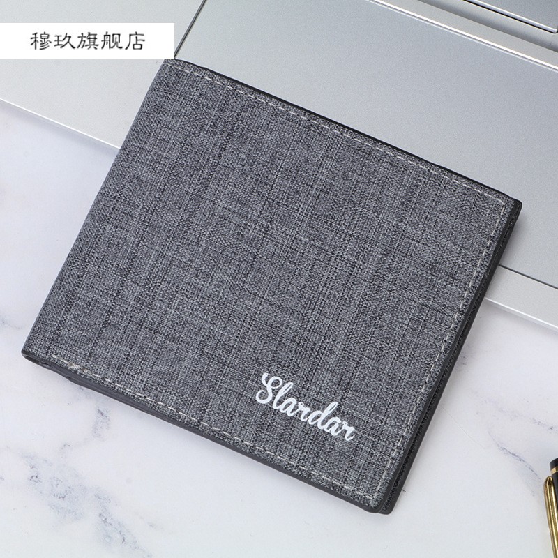 Men's wallet Men's short section 2021 new canvas boomer minimalist youth high school raw ultra-thin personality small leather clip