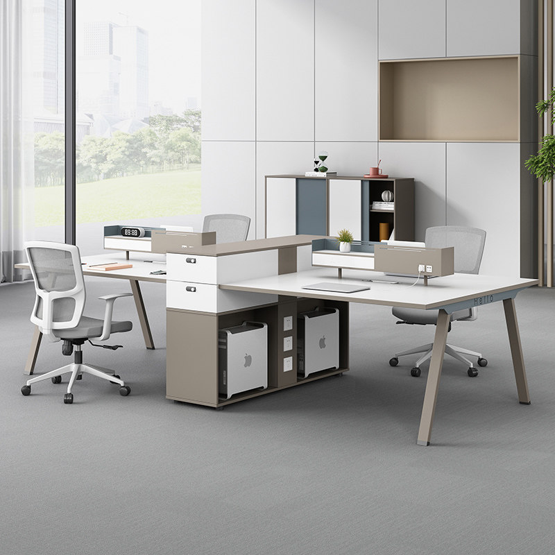 Financial desk staff table and chairs combination double to sitting office minimalist modern with high cabinet accounting table