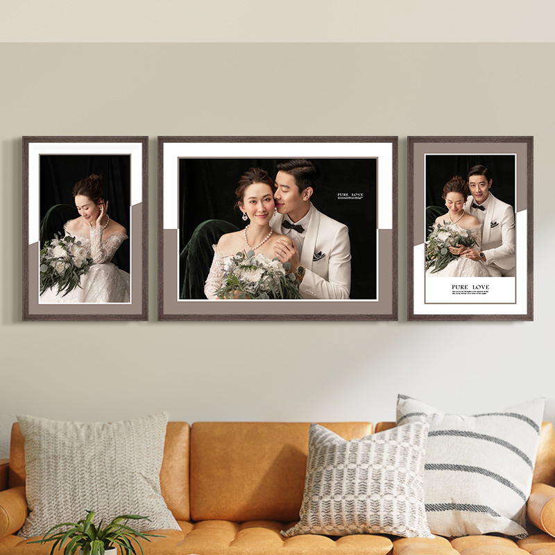 Living room triple wedding photo Enlarged Hanging Wall Modern Minima Sofa Background Wall Triple combined solid wood photo photo frame-Taobao