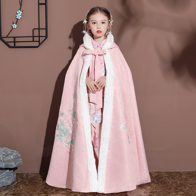 Girls ' cloak Hanfu long version autumn and winter embroidery Retro baby Chinese style Children's princess ancient cloak coat