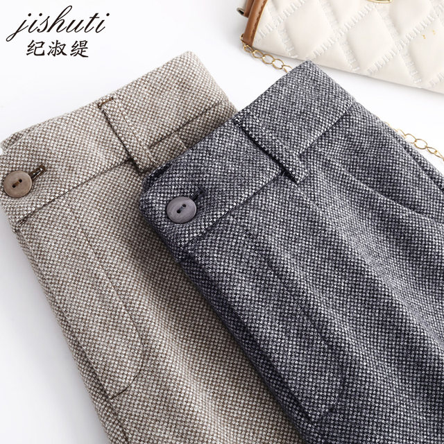 2022 autumn and winter new mother's pants women's straight-leg pants elastic waist woolen pants high waist loose middle-aged women's pants for outerwear