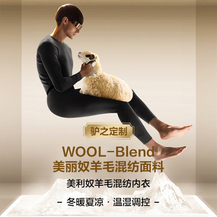 Merino wool blended warm T-shirt spring and autumn men's round neck long sleeve slim casual breathable cotton to control temperature and humidity