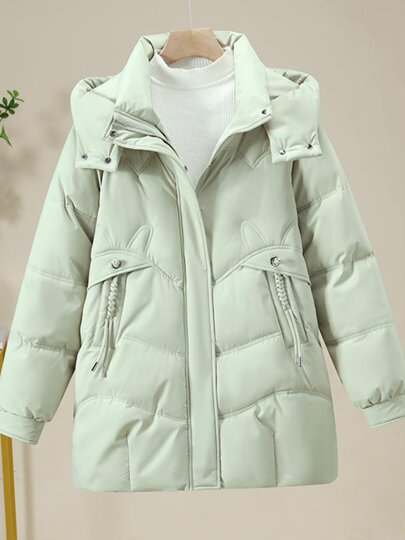 Solid color mid-length cotton coat for women autumn and winter 2025 new small person warm and thickened simple versatile cotton coat