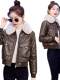 Short leather jacket for women 2025 autumn and winter new style velvet thickened small fur collar fashionable casual jacket top