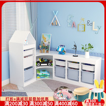 Solid Wood Baby Toy Containing Rack Lockers Children Bookcase Cabinets Large Capacity Finishing of Multilayer Shelves