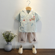 Han-suit boy-age school uniform summer thin models improved cotton tatton Chinese style and summer fashion show childhood tang dress