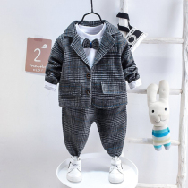 Boy suit suit 1 spring and autumn boy casual 3 Plaid children one year old baby dress three piece Children suit