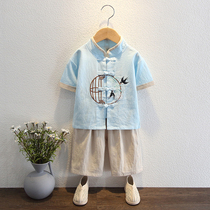 Han - clothing boy 1 year old Summer State School 2 baby shows short sleeves Chinese wind show improved summer dress childrens tanning dress