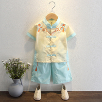 Han - dressed boy 1 summer short sleeve 2 year old baby Chinese wind pupil performs summer dress national school dress childrens Tang dress