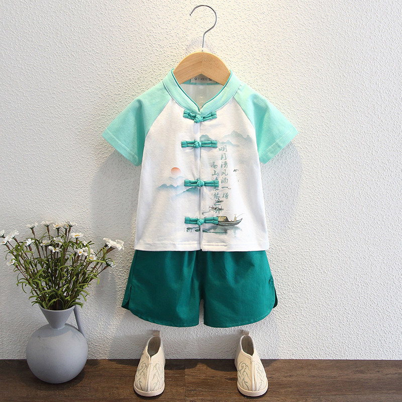 Han-suited boys performing national school summer short sleeves Chinese baby refreshing performance costume for children summer dress children's Tangwear
