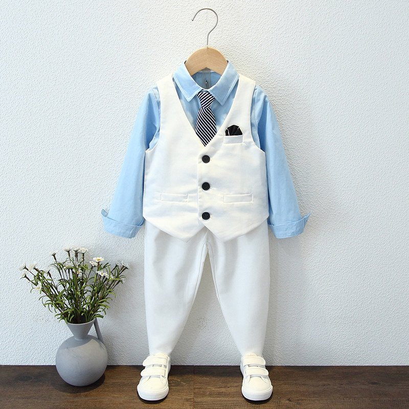 Children's suit boy British style white dress host flower child wedding birthday show baby suit
