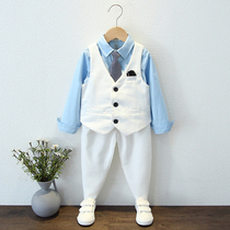 Childrens suit boy British style white dress host flower child wedding birthday show baby suit