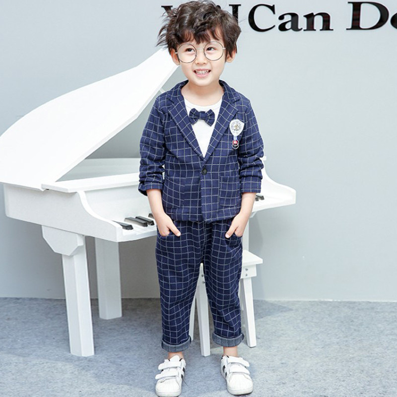 Boy suits suit 1 handsome 2 Inron 3 Plaid 4-year-old baby Spring and autumn children's Western-style dress Children's suit