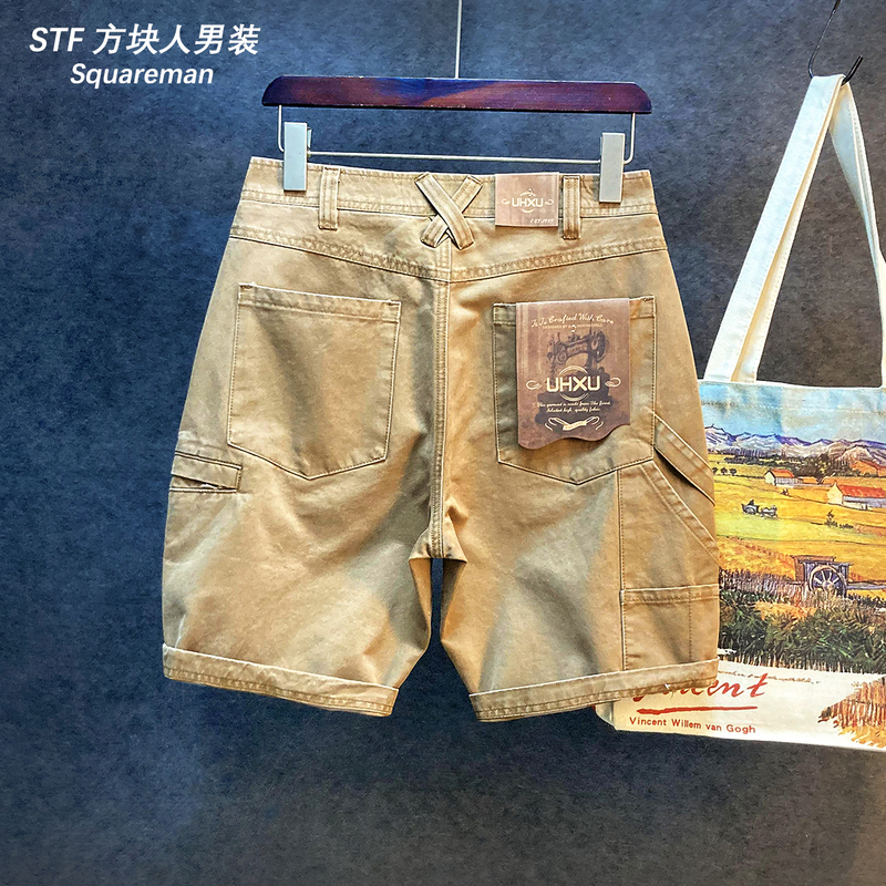High-End Quality Multi-Pocket Cargo Shorts for Men, Spring and Summer Thin Style, American Biker Loose Casual Knee-Length Shorts for Men