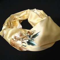 Silk scarf female silk Mulberry silk autumn and winter hand embroidery peony dual-use scarf Burgundy cheongsam outside shawl