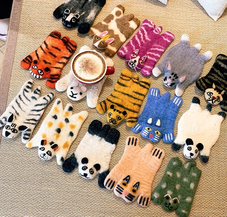 Cute Animal Goat Hair Felt Cups Pads Handmade ins Wind featured cups Mat Dining Mat Photo Tiger Kitty Family Residence Ornaments