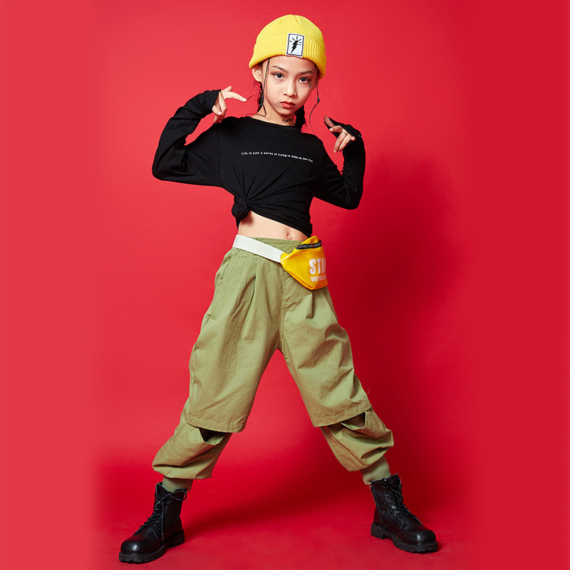 Girls jazz dance costumes exposed navel hip-hop hip-hop performance clothes toddler JAZZ practice clothes girls fried hip-hop clothes