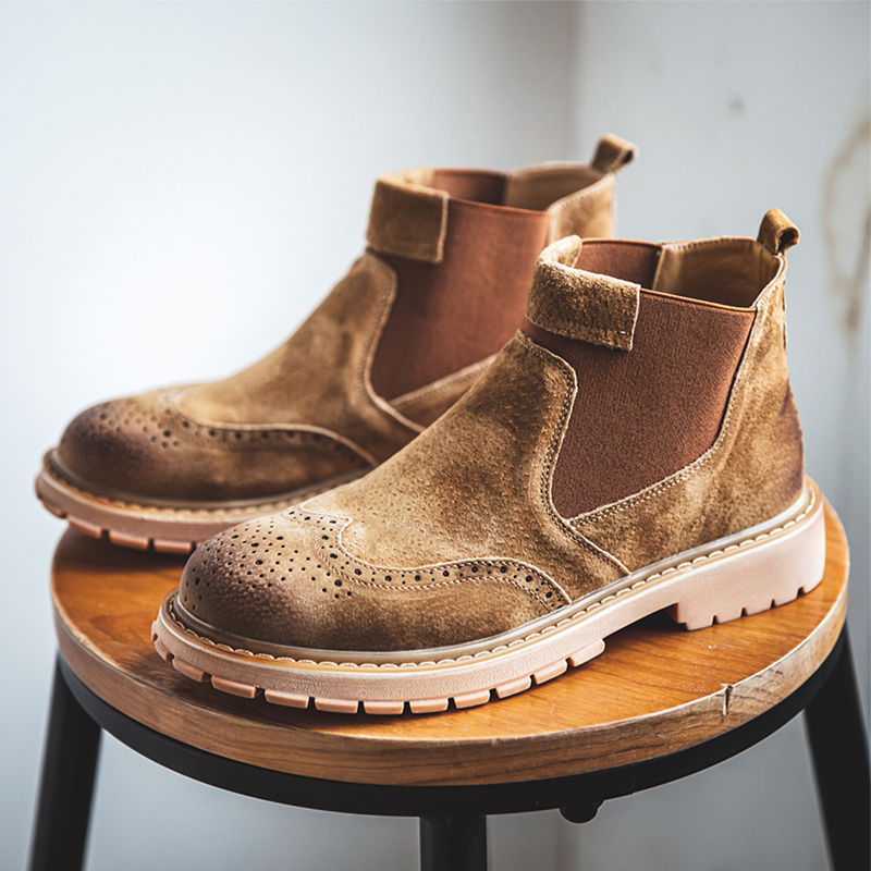 Autumn leather Chelsea boots men's tall Martin boots British trend men's short boots mid-tube tooling boots retro boots