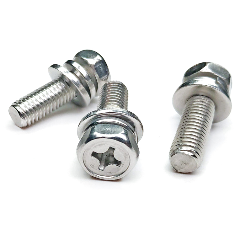 M3M4M5M6M8M10mm 304 stainless steel cross external hexagon triple combined screw hexagonal head combined screw