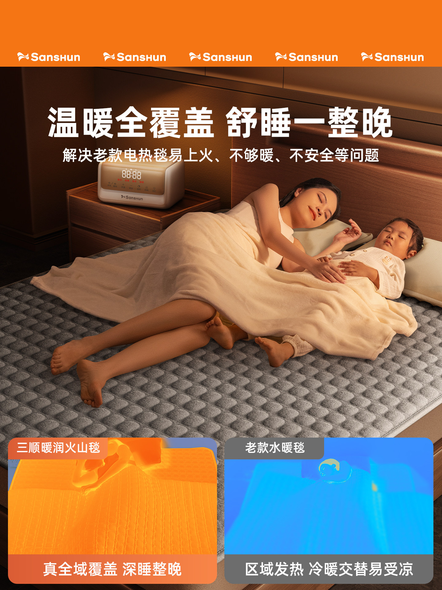 Sanshun Warm and Moisturizing Double Electric Mattress Water Heating Electric Blanket Single Water Circulation 2025 New Model Water Heating Blanket Intelligent Constant Temperature