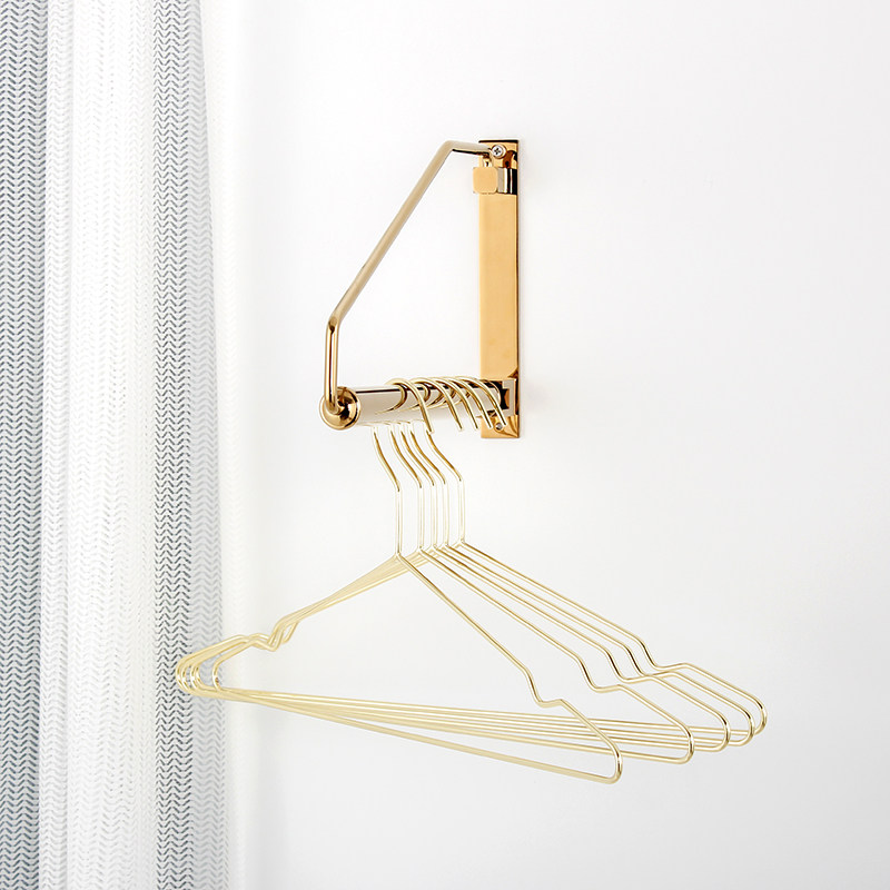 Nordic simple gold hanger brass light luxury rotating folding rose gold drying clothes towel wall hanger