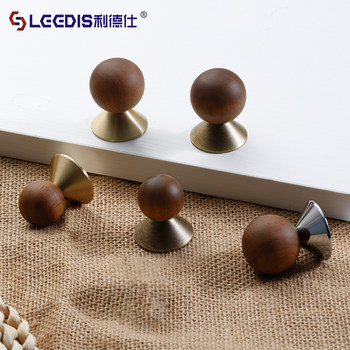 Sunny Day Doll Walnut Wood French Brass Cabinet Door Handle Antique Style Solid Wood Round Ball Cabinet Wardrobe Drawer Handle