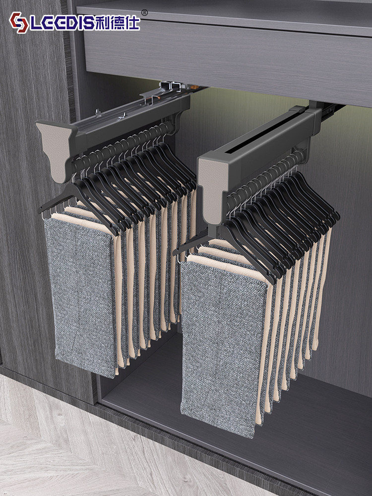 Top-Mounted Telescopic Wardrobe with Inner Sliding Rail Pants Rack, Pull-Out Clothes Rack, Hanging Rod for Home Use, Built-In Storage, Pants Hanging Track