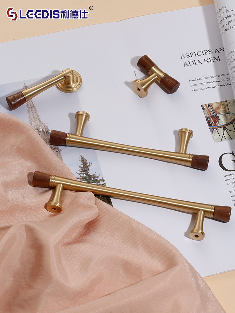 French-Style Vintage Light Luxury Gold Brass Cabinet Door Handle, Antique-Style Solid Wood Cabinet Drawer Wardrobe Door Handle