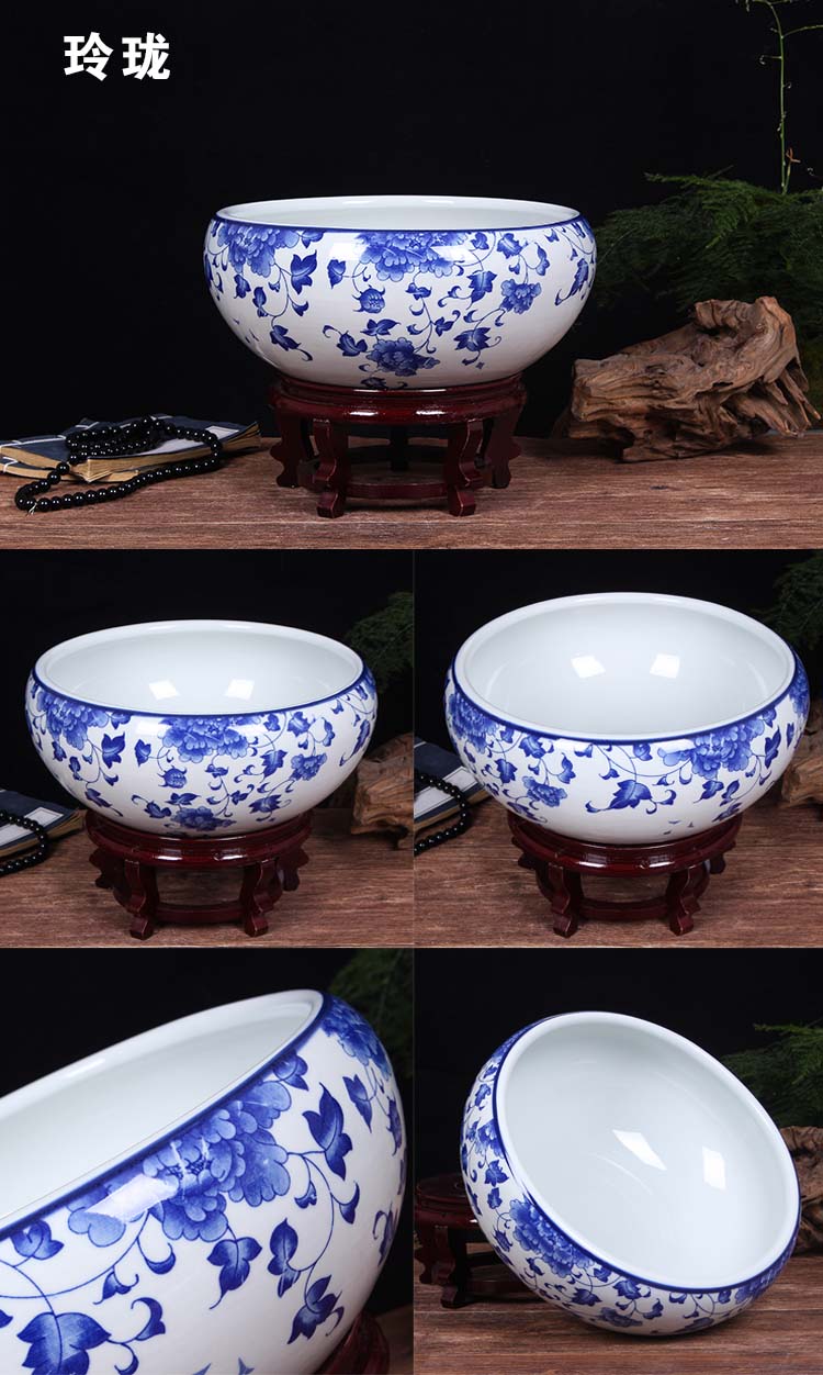 Jingdezhen ceramic goldfish turtle cylinder restoring ancient water lily basin large porcelain bowl lotus refers to hydroponic porcelain jar