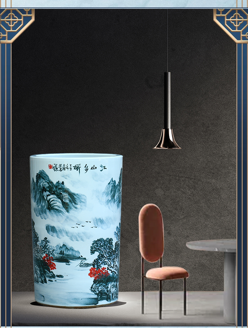 Jingdezhen ceramic hand - made scenery quiver landing place, a large vase painting and calligraphy calligraphy and painting scroll of cylinder cylinder