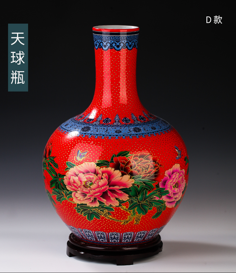 Jingdezhen ceramic large sitting room of large vase vase China red red of Chinese style porch TV ark, furnishing articles