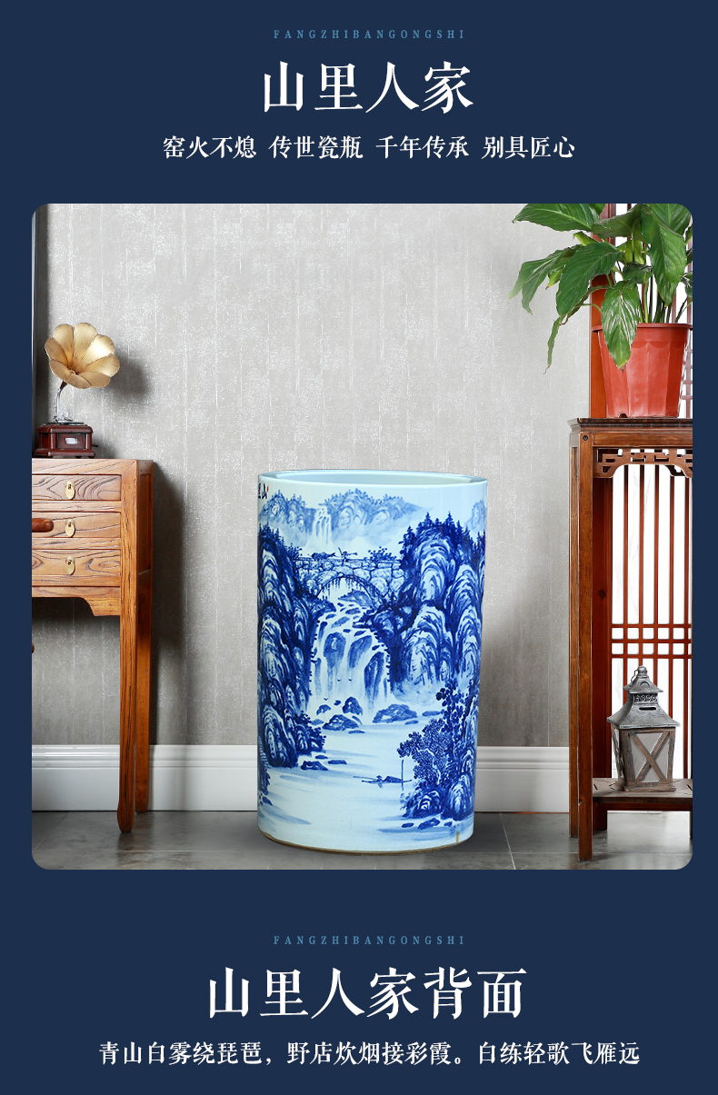 Jingdezhen ceramic hand - made scenery quiver landing place, a large vase painting and calligraphy calligraphy and painting scroll of cylinder cylinder