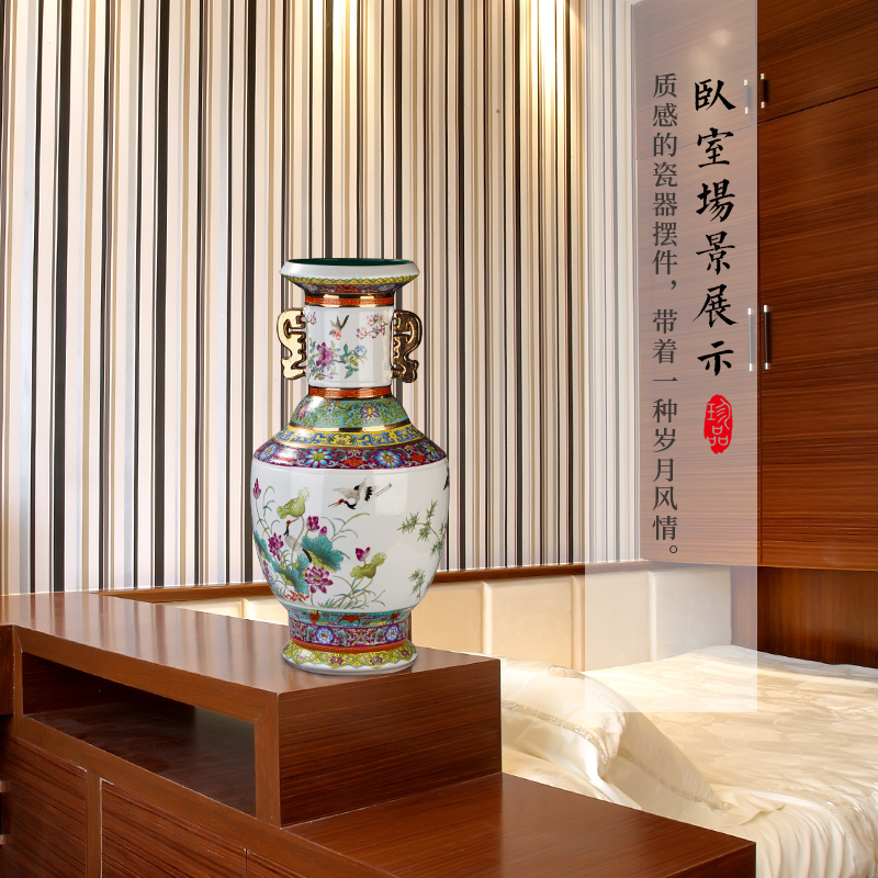 Jingdezhen archaize enamel made pottery porcelain floor ears vase study Chinese style of the sitting room porch TV ark, furnishing articles