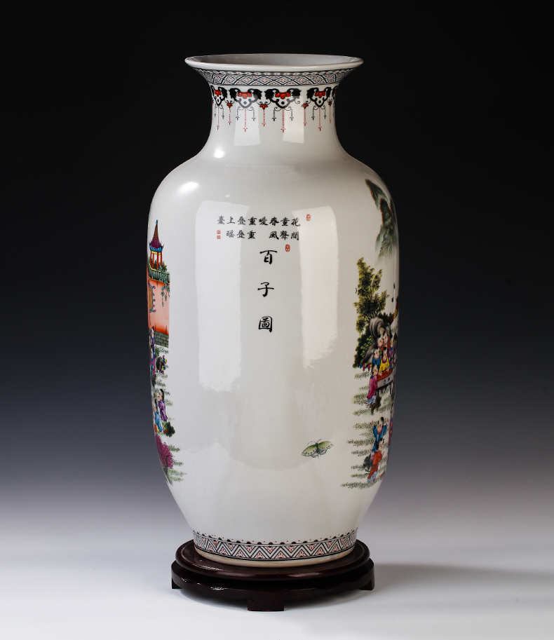 Jingdezhen ceramics powder enamel antique Chinese pine crane live idea gourd vase of large sitting room adornment is placed