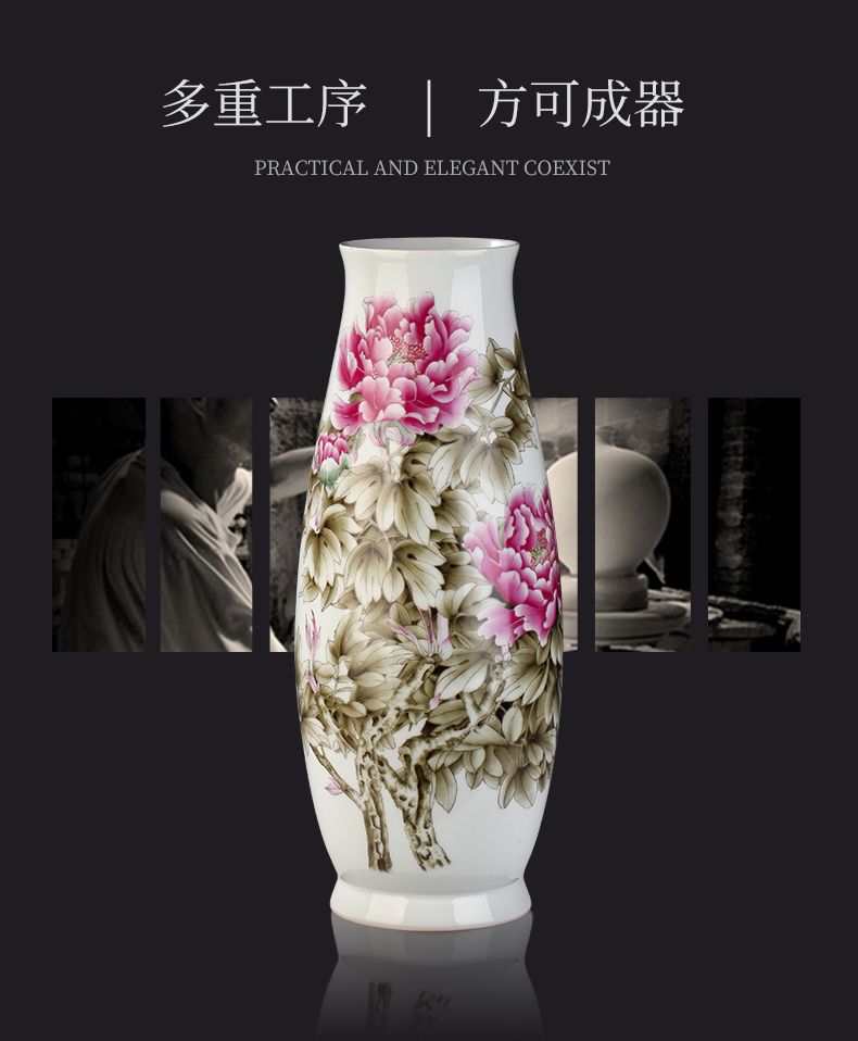 Jingdezhen ceramics powder enamel blooming flowers vase household decoration sitting room porch modern Chinese style furnishing articles