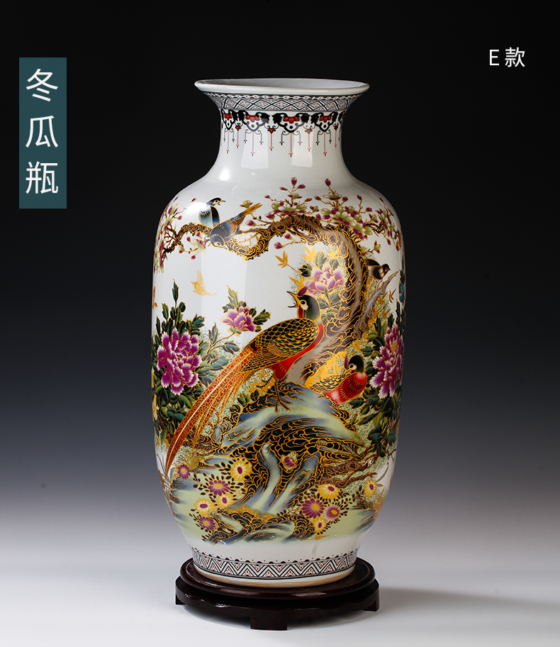 Jingdezhen ceramics powder enamel antique Chinese pine crane live idea gourd vase of large sitting room adornment is placed