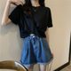 French irregular short t-shirt women's loose sweet cool foreign style chic small shirt age-reducing design sense niche top summer