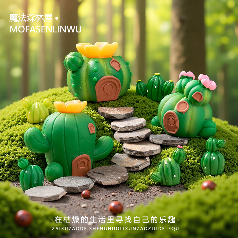 Cactus Micro-Landscape Ornament, Creative and Cute Succulent Car-Mounted Bobblehead, Simulated Plant Stress-Relief Ornament