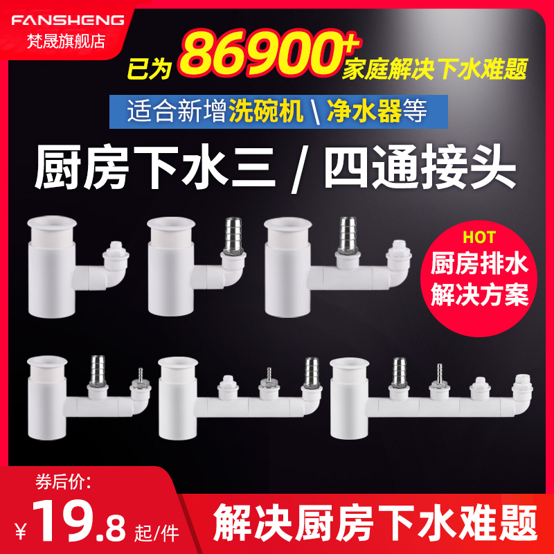 Kitchen Sink Dishwasher Water Purifier Sewer Piping Small Kitchen Treasure Washing Machine Drain Pipe Two-in-one Joint Tee