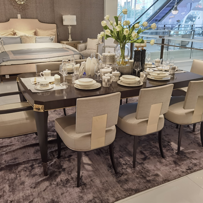 American-Style Balance and Beauty Dining Table, Modern Light Luxury Minimalist New American-Style Solid Wood Dining Table and Chairs Furniture, Rectangular Shape