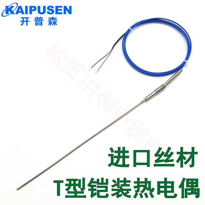 Kaipson imported armored thermocouple T-type temperature sensor arbitrarily bent below zero temperature monitor diameter 2mm