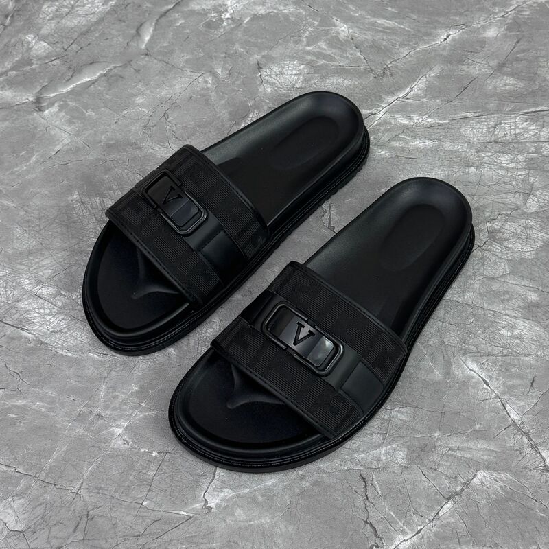 Suitable for Fendi Men's Slippers, Men's Co-Branded Slip-On Sandals with Woven Strap, Non-Slip Thick Sole, Outdoor Beach Sandals