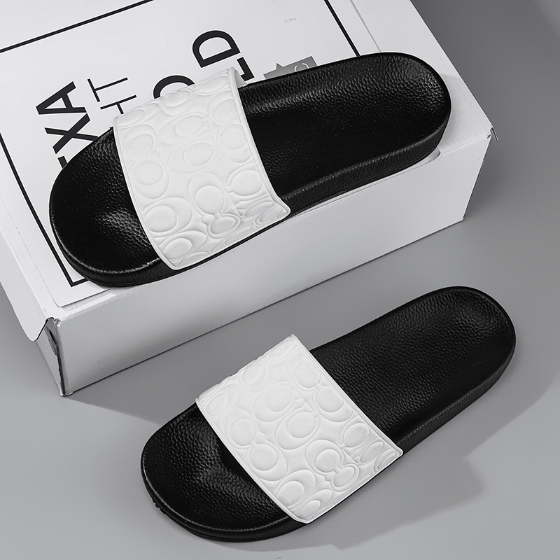 Suitable for Fendi Men's Slippers, Black and White Patchwork Slide Sandals, Summer Soft-Soled Thick-Soled Couple Style Sandals