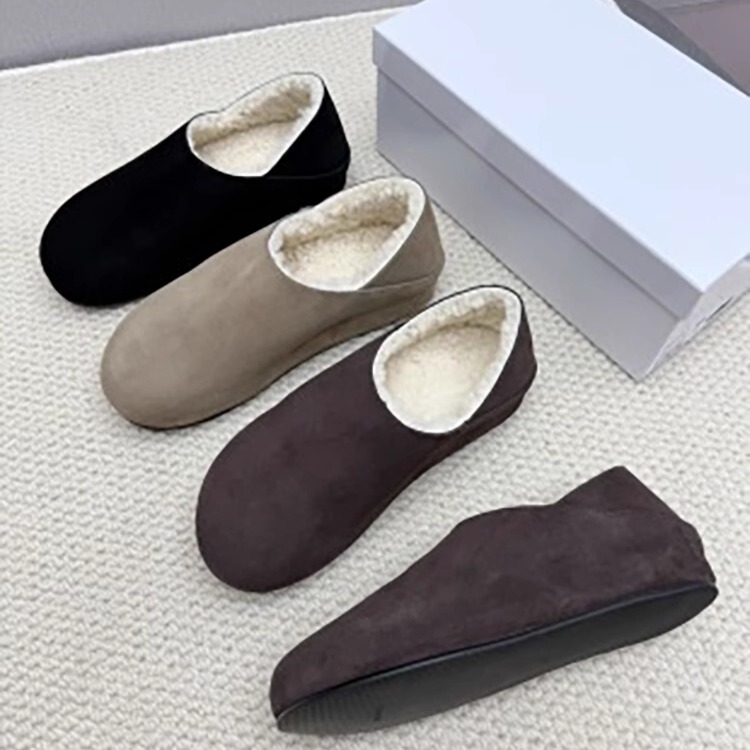 In-Stock Row-Style Cowhide Mules for Women, Winter Fleece-Lined Cotton Shoes, Full Sheepskin Integrated Birkenstock-Style Genuine Leather Thick-Soled Shoes