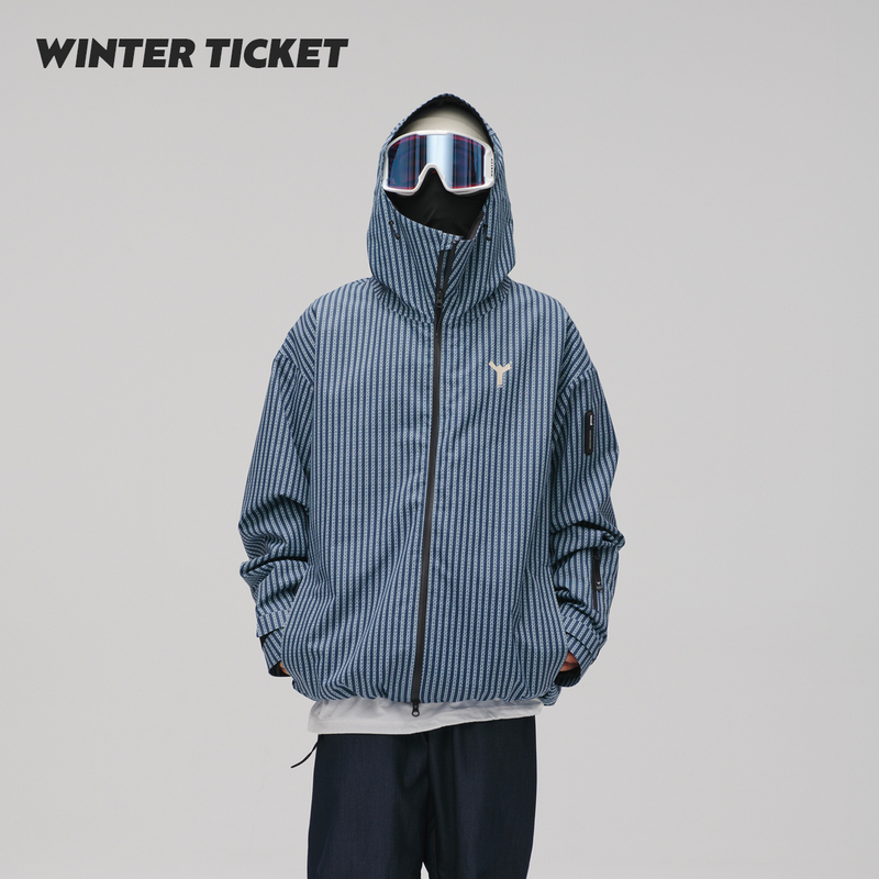 Winterticket Double-Board Freestyle Oversize Oversized Hip-Hop Blue Vertical Stripe 3L Jacket Ski Suit Winterticket Double-Board Freestyle Oversize Oversized Hip-Hop Blue Vertical Stripe 3L Jacket Ski Suit