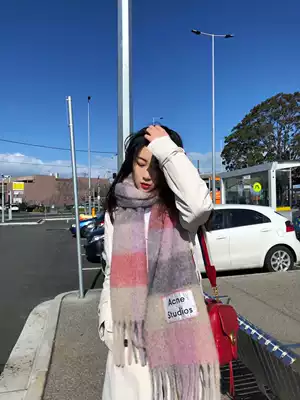 2020 new cashmere scarf double-sided rainbow plaid pattern tassel wool shawl bib men and women same autumn and winter