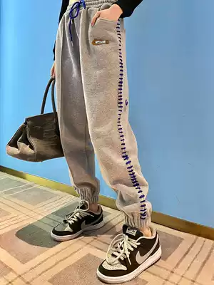 AE design sense niche handmade hook lines plus velvet pants women's loose toe slim Joker casual sports pants