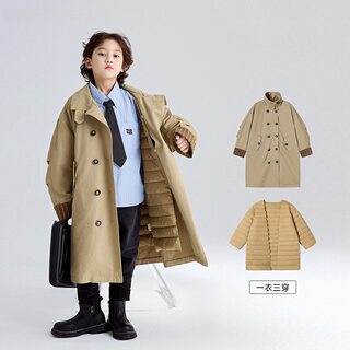 男童风衣可拆卸内胆中长款2025秋冬新款儿童三合一英伦风外套大衣