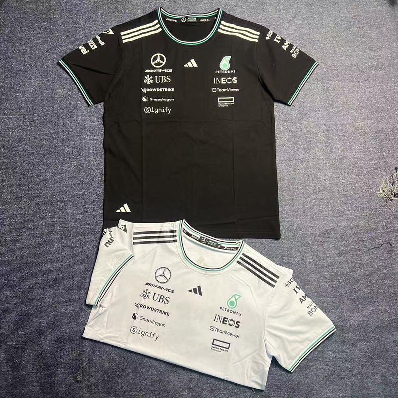 2025 New Mercedes-Benz F1 Racing Suit Short-Sleeved T-Shirt Mercedes Breathable Team Uniform Black Round Neck Pure Cotton T-Shirt for Men